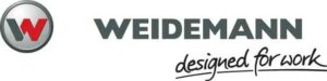 Weidemann logo with a red "W" in a silver circle on the left, followed by the text "WEIDEMANN" in bold grey letters and the slogan "designed for work" in a handwritten-style script underneath.