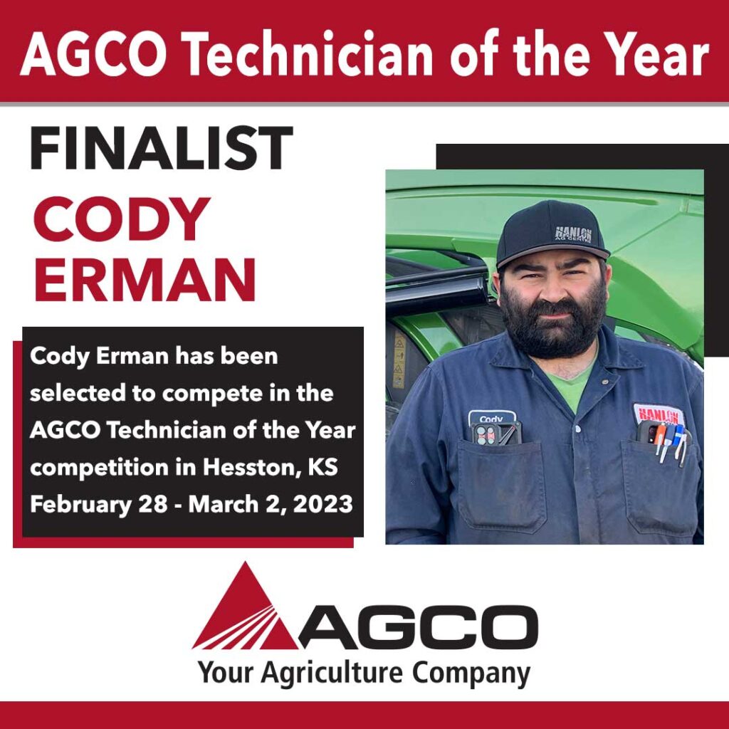 Cody Erman AGCO Technician of the Year finalist.