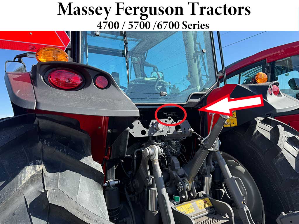location of serial number on Massey Ferguson 4700 5700 and 6700 series tractors