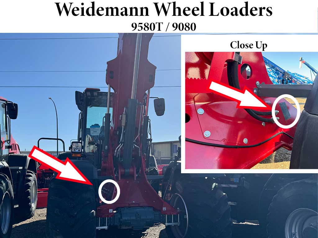 Location of serial number on Weidemann wheel loaders 9580T and 9080