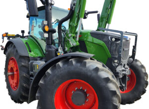 Fendt grill guard installed shown on right side of tractor