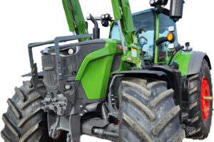 Fendt grill guard installed shown on left side of tractor
