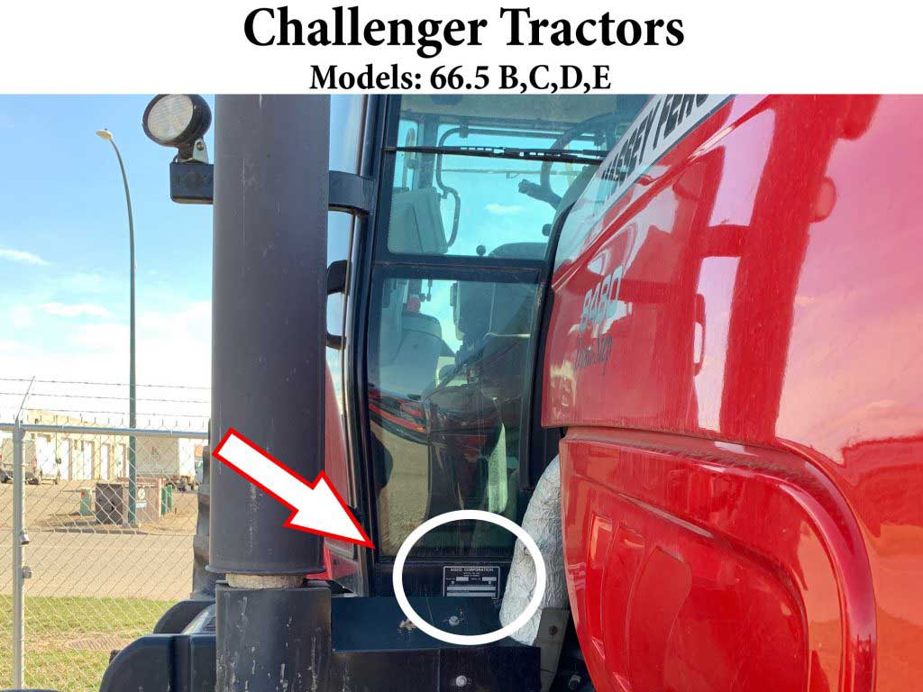 serial number location for challenger tractors