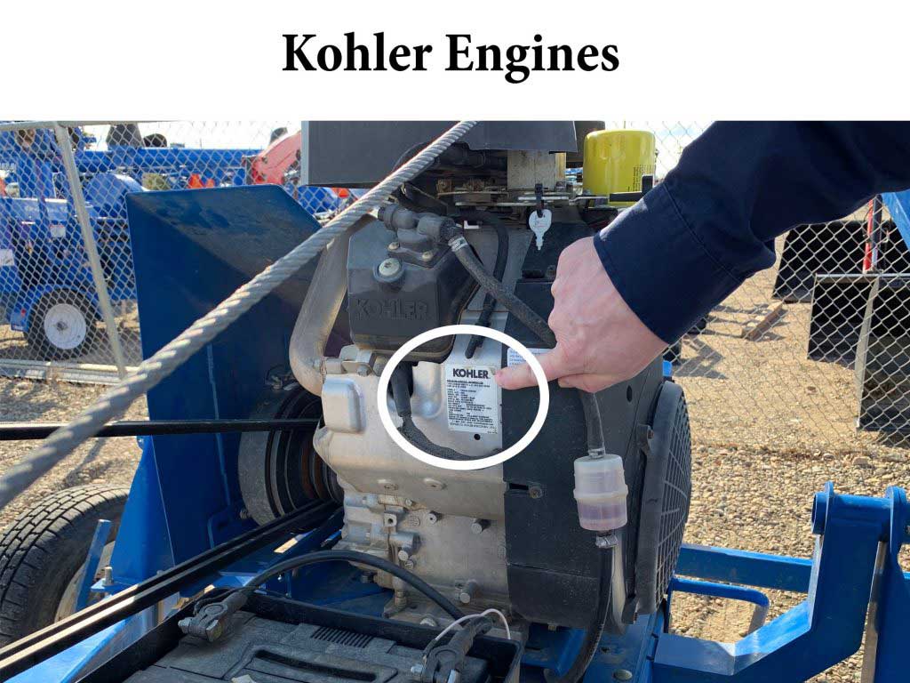 kohler engine serial number location for augers