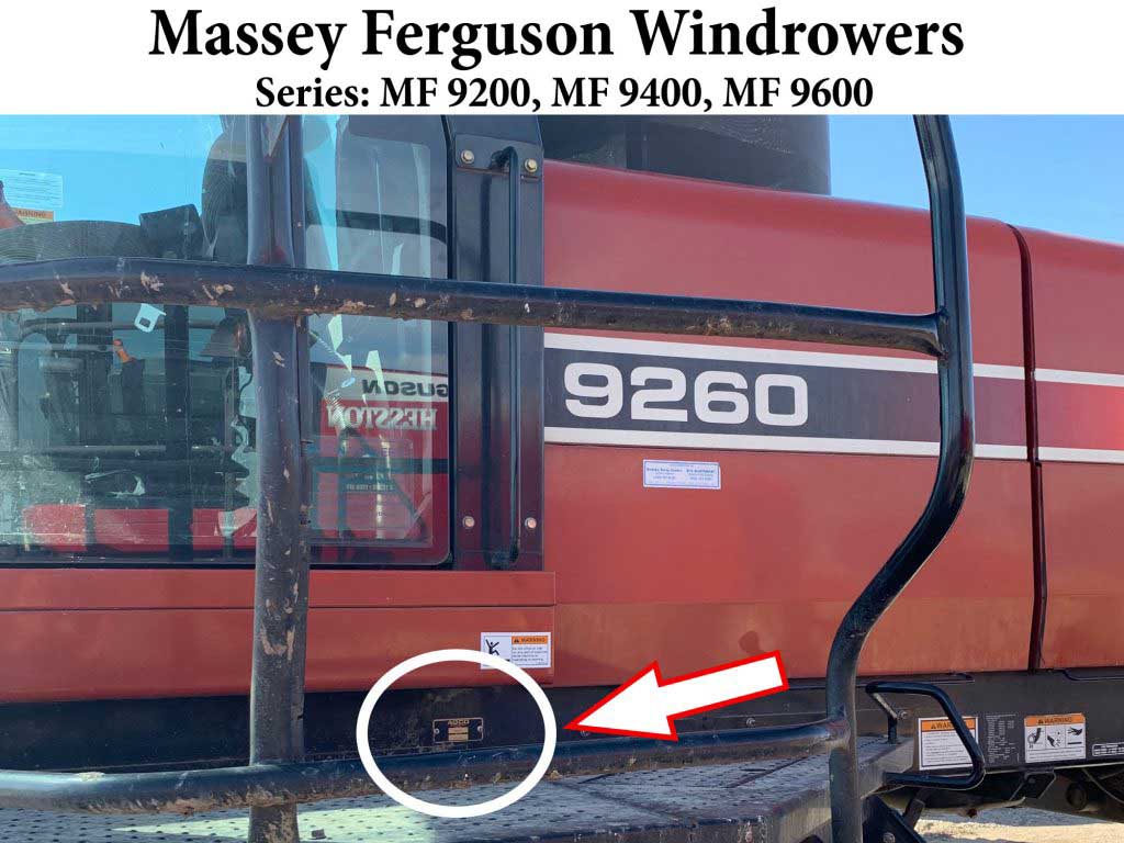 serial number location for massey ferguson windrowers