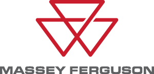 Massey Ferguson logo featuring three interlocking red triangles above the brand name "MASSEY FERGUSON" in bold grey capital letters.