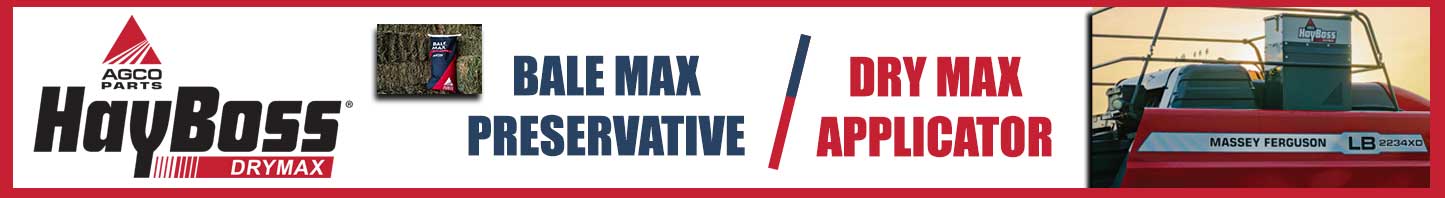 AGCO Parts HayBoss DryMax applicator and BaleMax hay preservative for Massey Ferguson LB series big square balers — available at Hanlon Ag Centre in southern Alberta. Helps protect forage quality, reduce spoilage, and improve feed value.