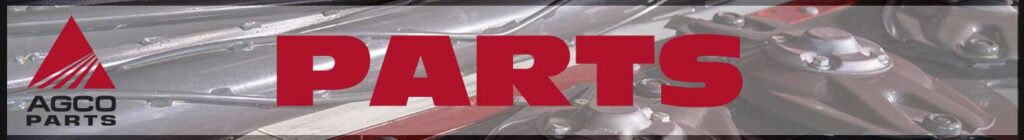 Hanlon Ag Centre banner featuring the AGCO Parts logo and the word “Parts,” with an AGCO disc header showing crimper rolls and turtles in the background, highlighting farm equipment parts and maintenance supplies for tractors and agricultural machinery in southern Alberta.