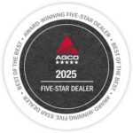 AGCO Five-Star Dealer 2025 award badge awarded to Hanlon Ag Centre in southern Alberta, dealership excellence recognition for outstanding customer service, equipment support, and precision agriculture expertise from AGCO dealership network